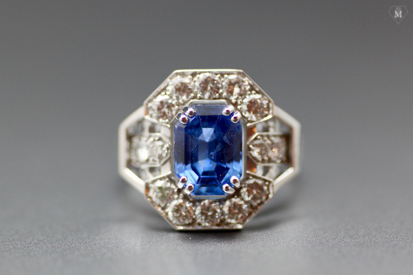 Transformation bague ancienne|Bague platine saphir et diamants|Bague or blanc avec saphir et diamants|Bague saphir art déco