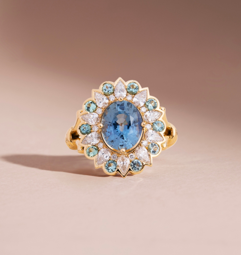 Bague marguerite tricolore saphir_face