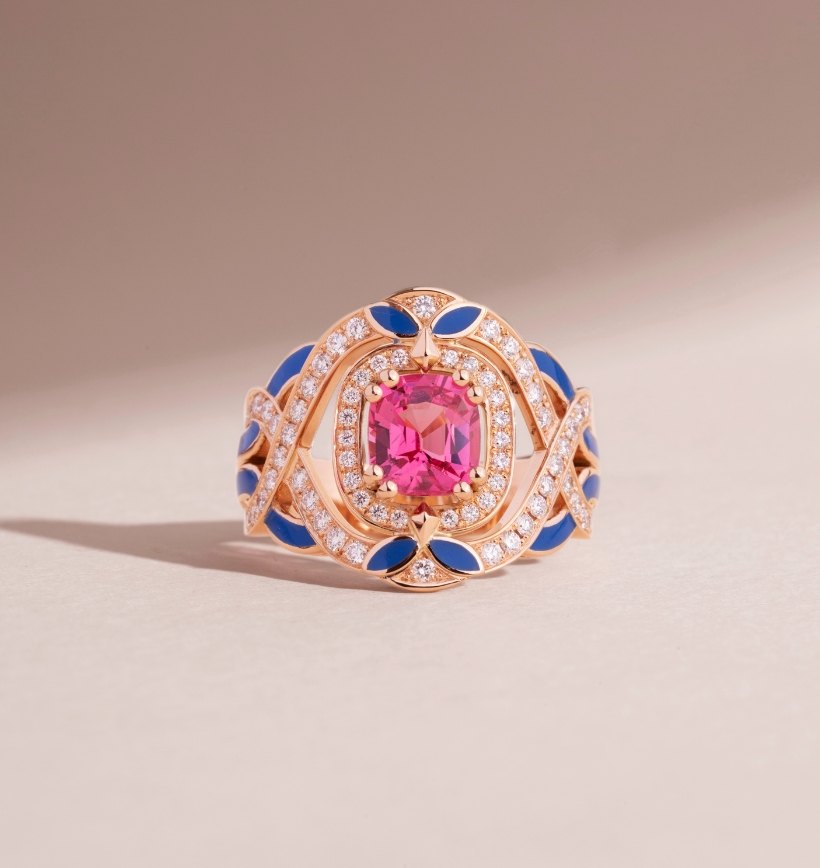 Bague bandeau spinelle jedi laque bleue_face
