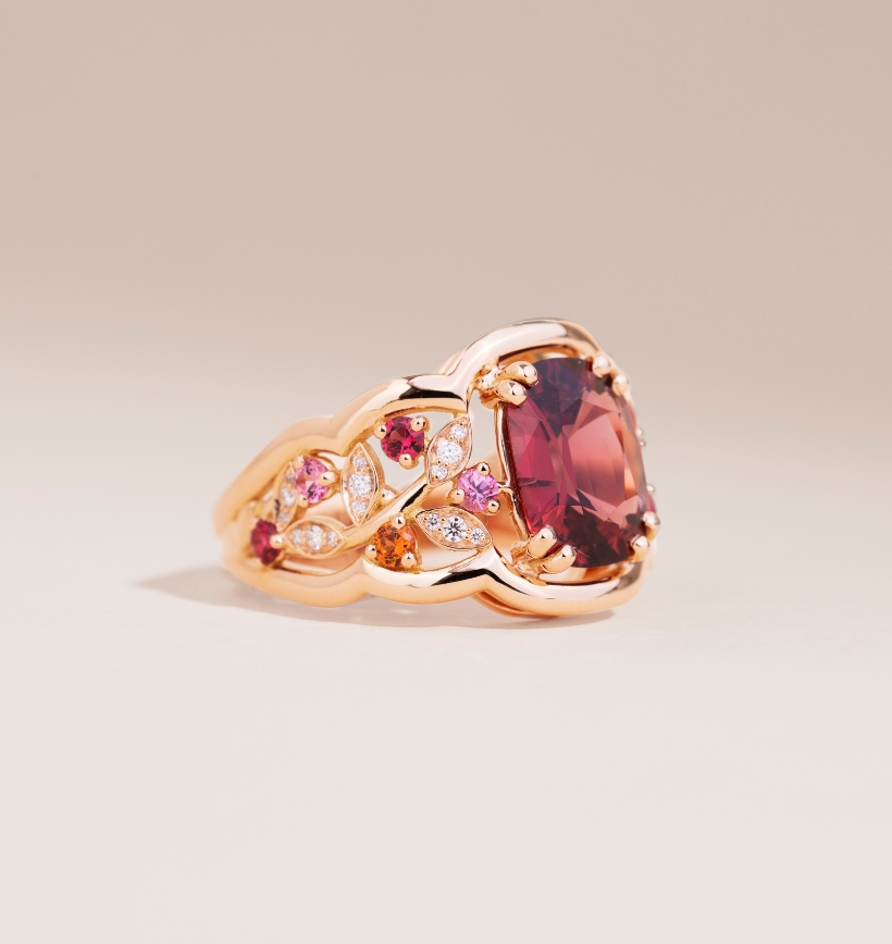 bague bandeau végétal spinelle rouge_profil
