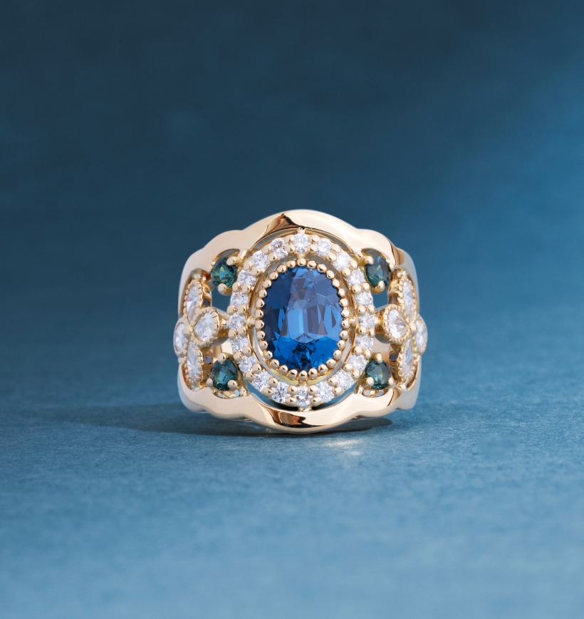 bague bandeau tricolore saphir bleu_face 